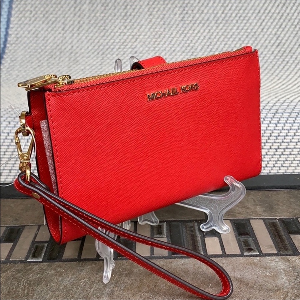 MICHAEL KORS LARGE DOUBLE ZIP WRISTLET WALLET FLAME COLOR - Picture 15 of 16